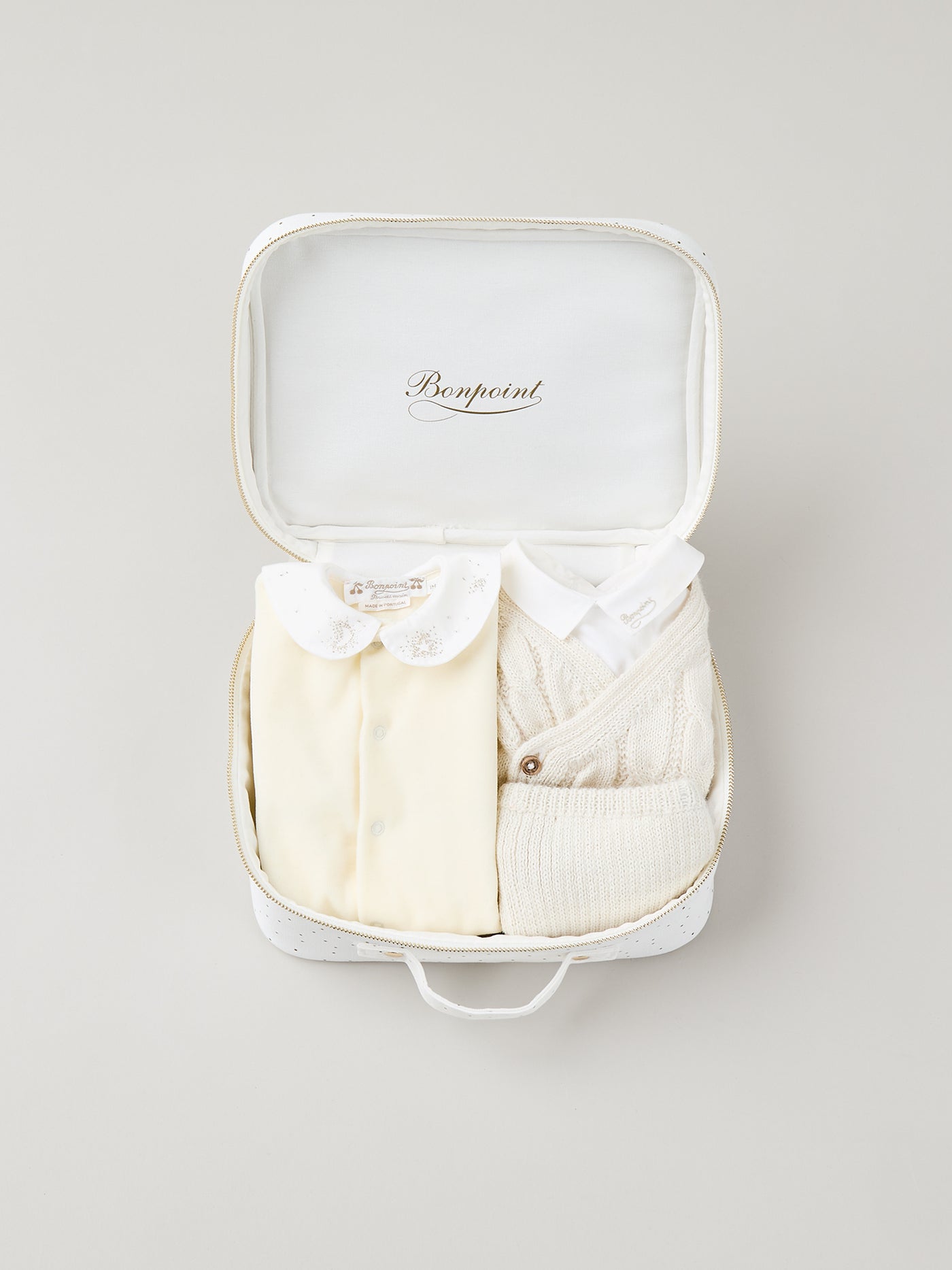 Moyenne valise naissance mixte - Alpaga et velours blanc