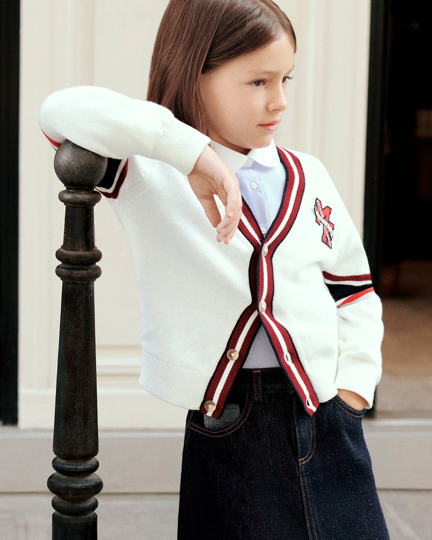 Bonpoint x Maison Kitsuné Mateo V-neck cardigan in organic cotton and cashmere