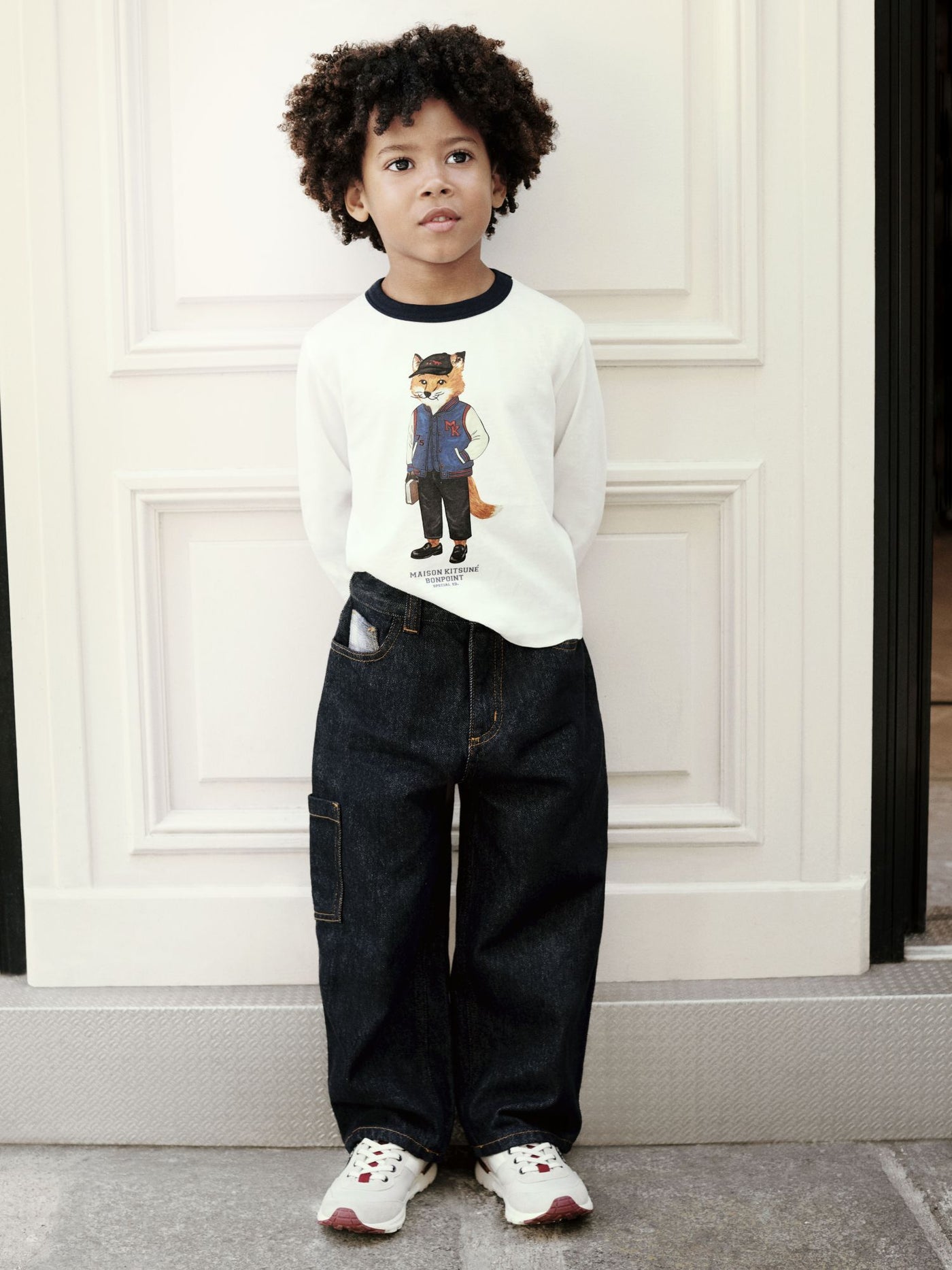 Bonpoint x Maison Kitsuné オーガニックコットンデニム バギーパンツ