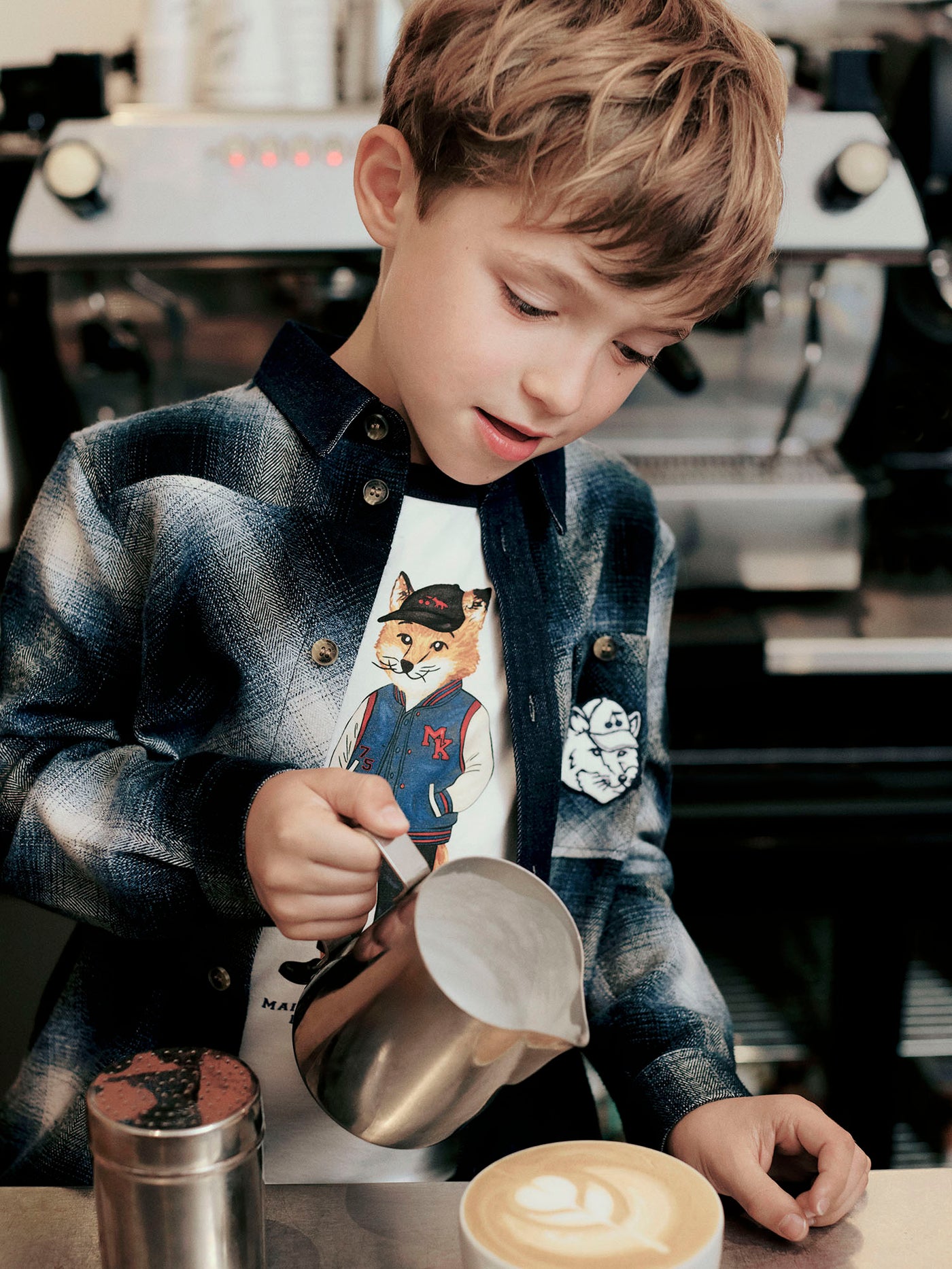 Bonpoint x Maison Kitsuné フォックスパッチ チェックシャツ