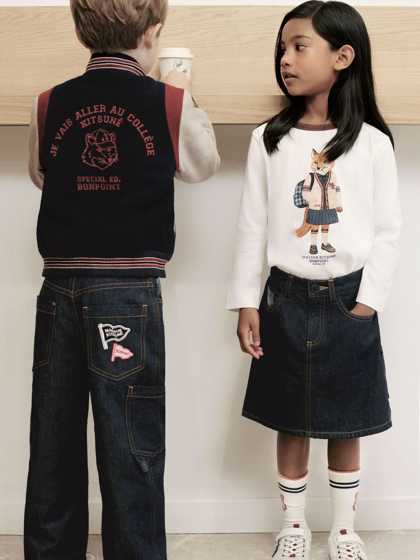 Bonpoint x Maison Kitsuné カレッジフォックス長袖Tシャツ