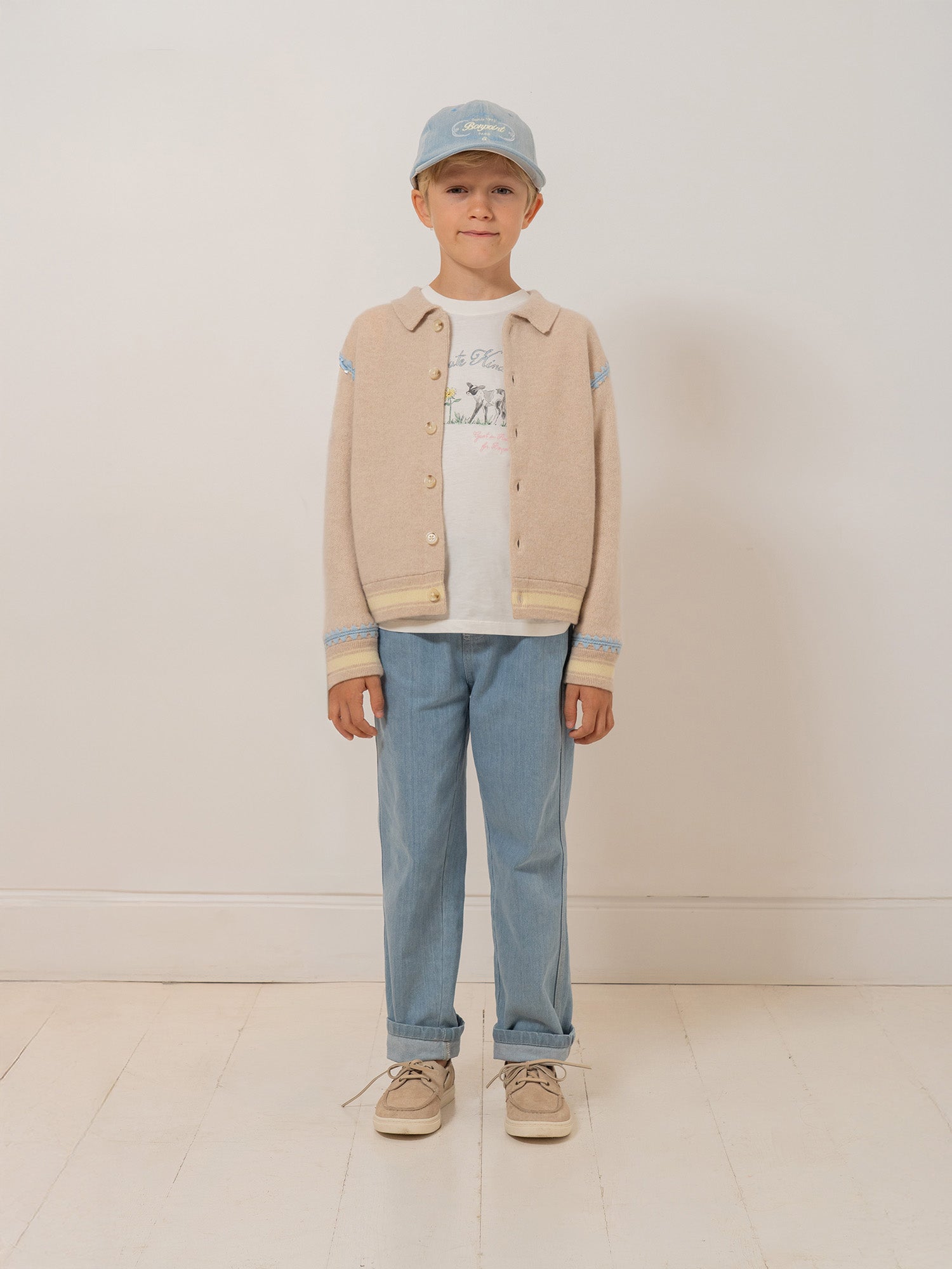 bonpoint sweatshirt 12A 新品未使用タグ付き Bonpoint x Guest in Residence 配色刺繍 カシミヤカーディガン サンド