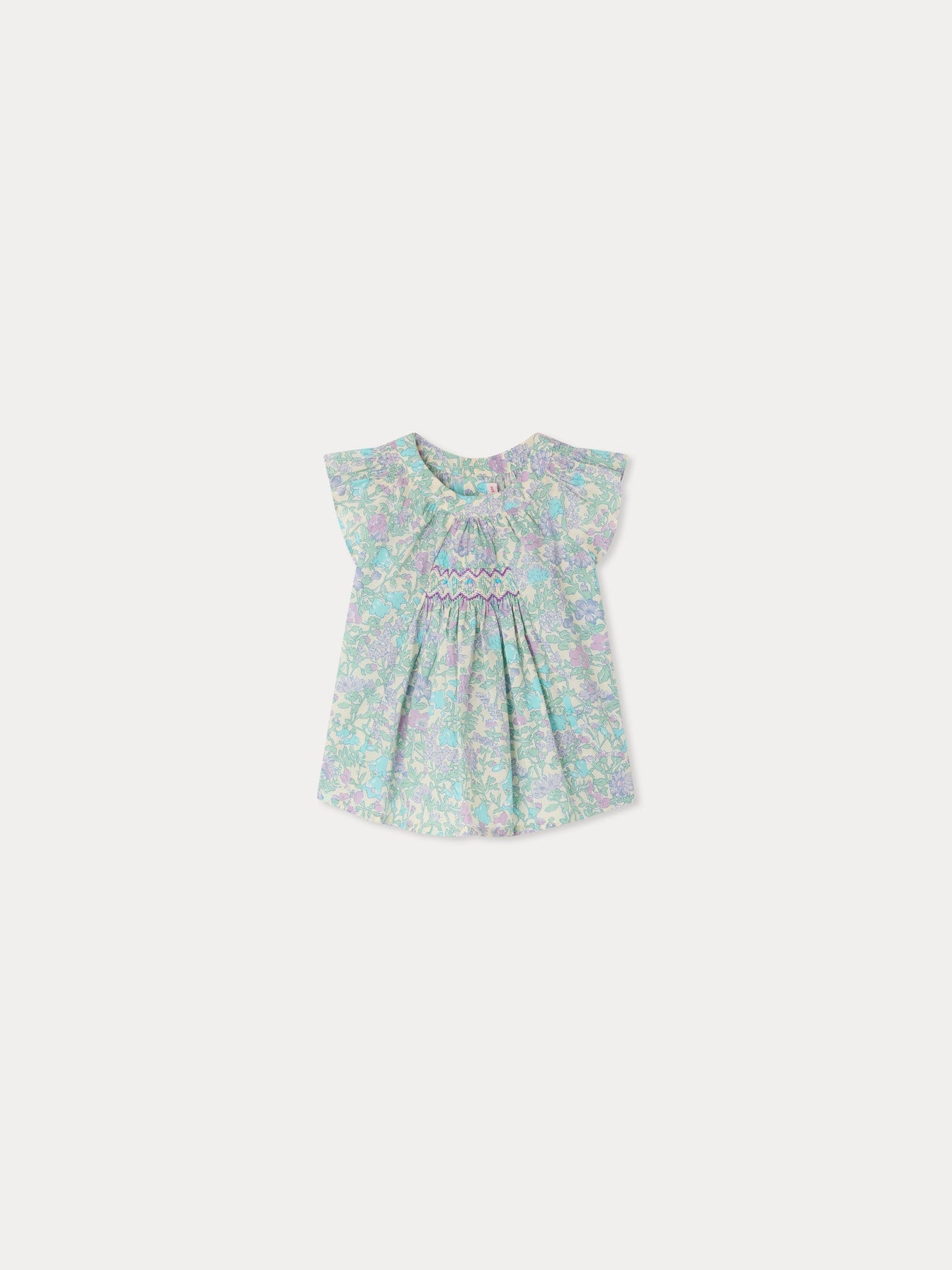 Laurie blouse smocked and hand-embroidered in Liberty organic cotton fabric