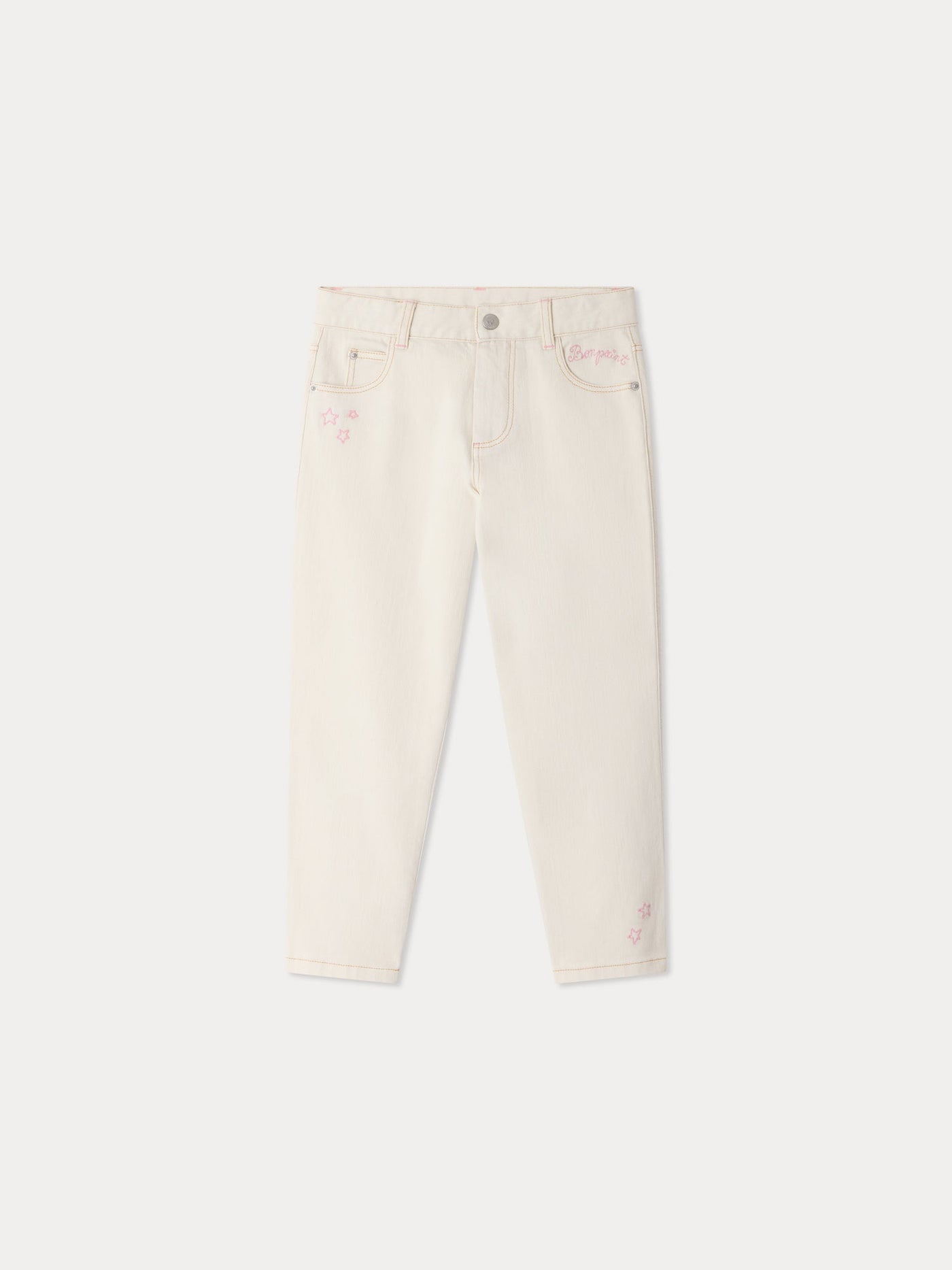 Eloha straight-leg denim trousers with embroidered patterns in organic cotton