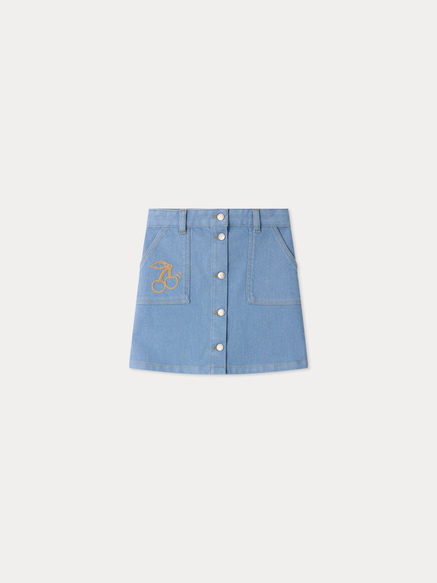 Dexie embroidered denim skirt in organic cotton