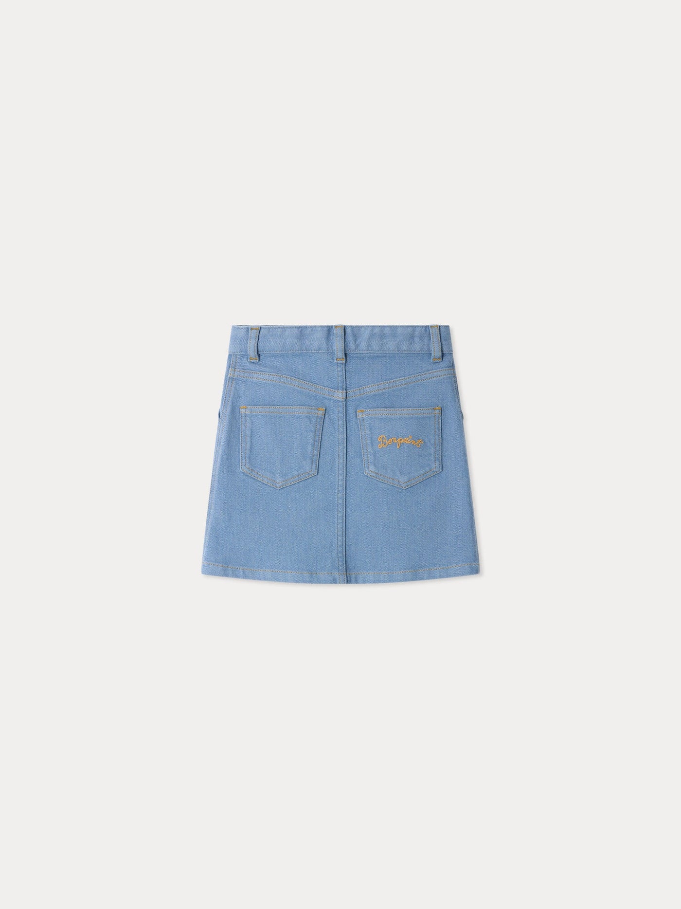 Dexie embroidered denim skirt in organic cotton