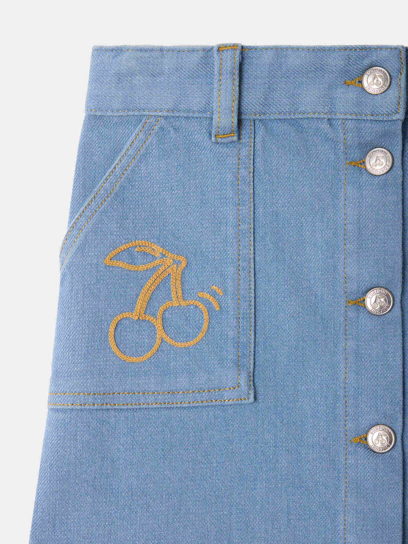 Dexie embroidered denim skirt in organic cotton