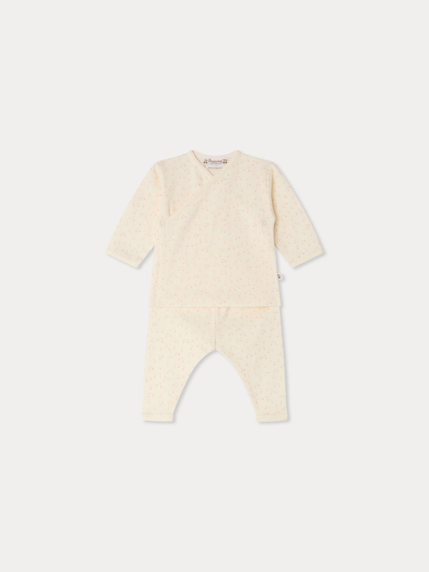 Timao set printed with cherries and musical notes in organic cotton
