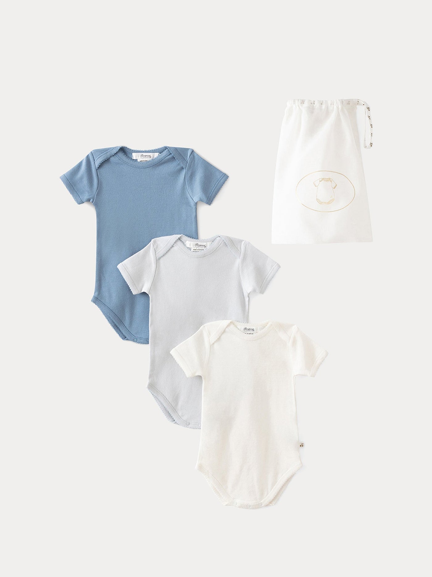 Set of 3 organic cotton short-sleeved bodysuits in blue