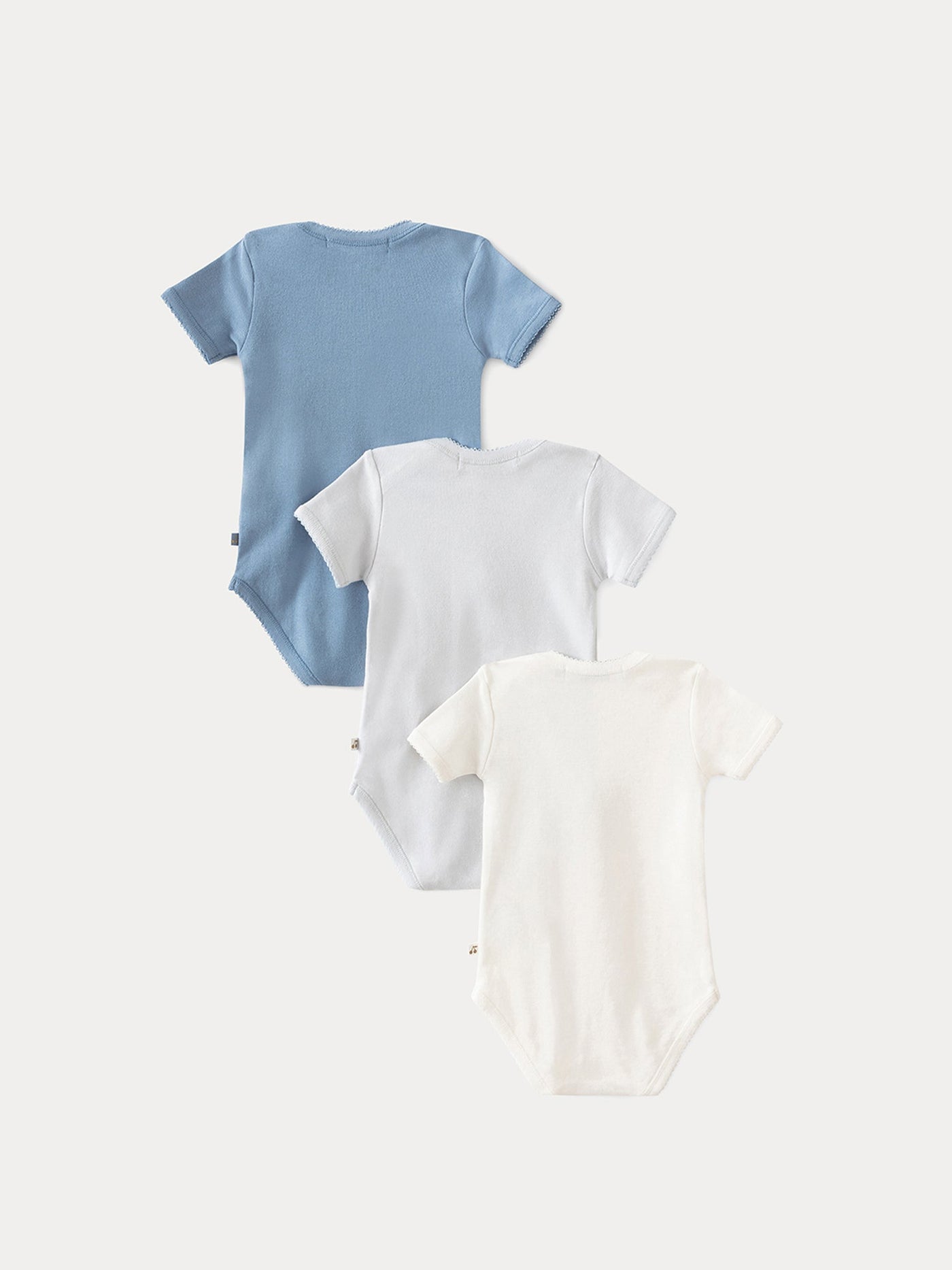 Set of 3 organic cotton short-sleeved bodysuits in blue