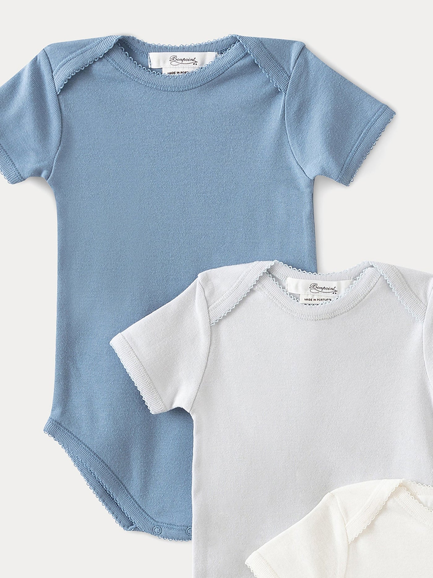 Set of 3 organic cotton short-sleeved bodysuits in blue