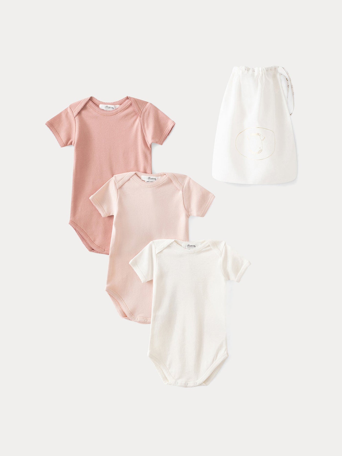 Set of 3 organic cotton short-sleeved bodysuits in pink