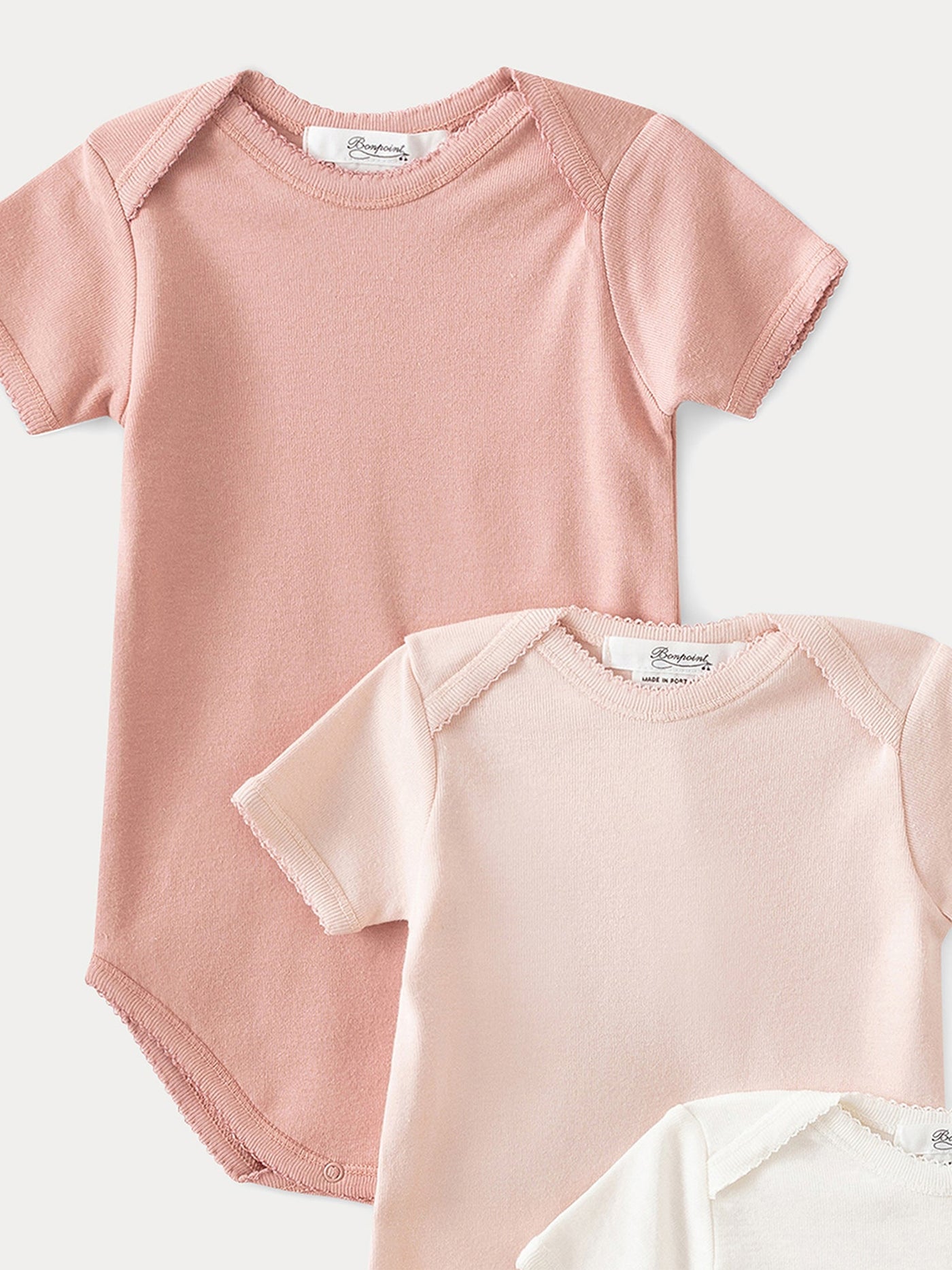 Set of 3 organic cotton short-sleeved bodysuits in pink