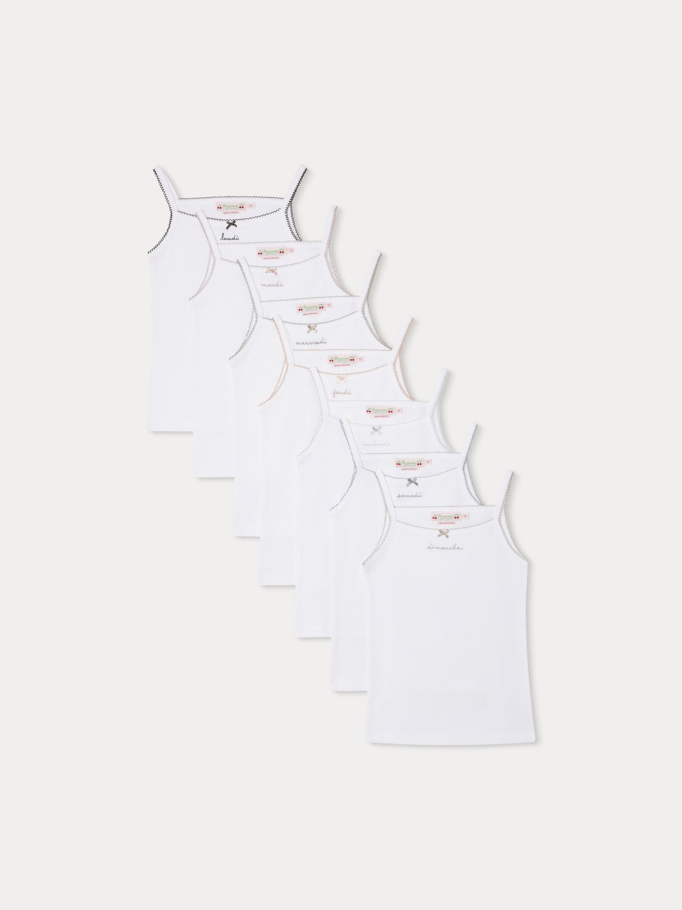 Set of 7 embroidered organic cotton tank tops