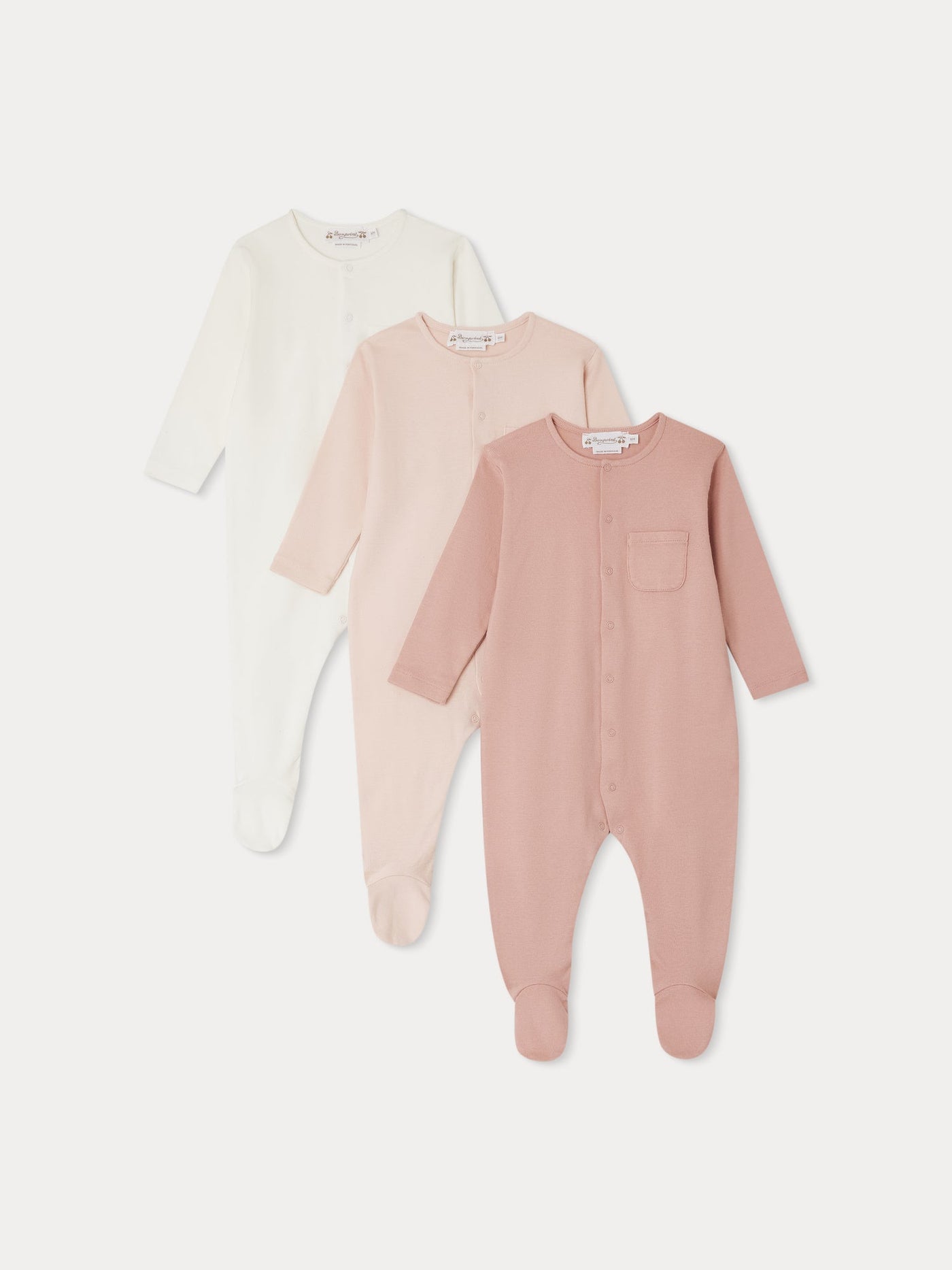 Set of 3 Cosima organic cotton long-sleeved footed sleepsuits in pink