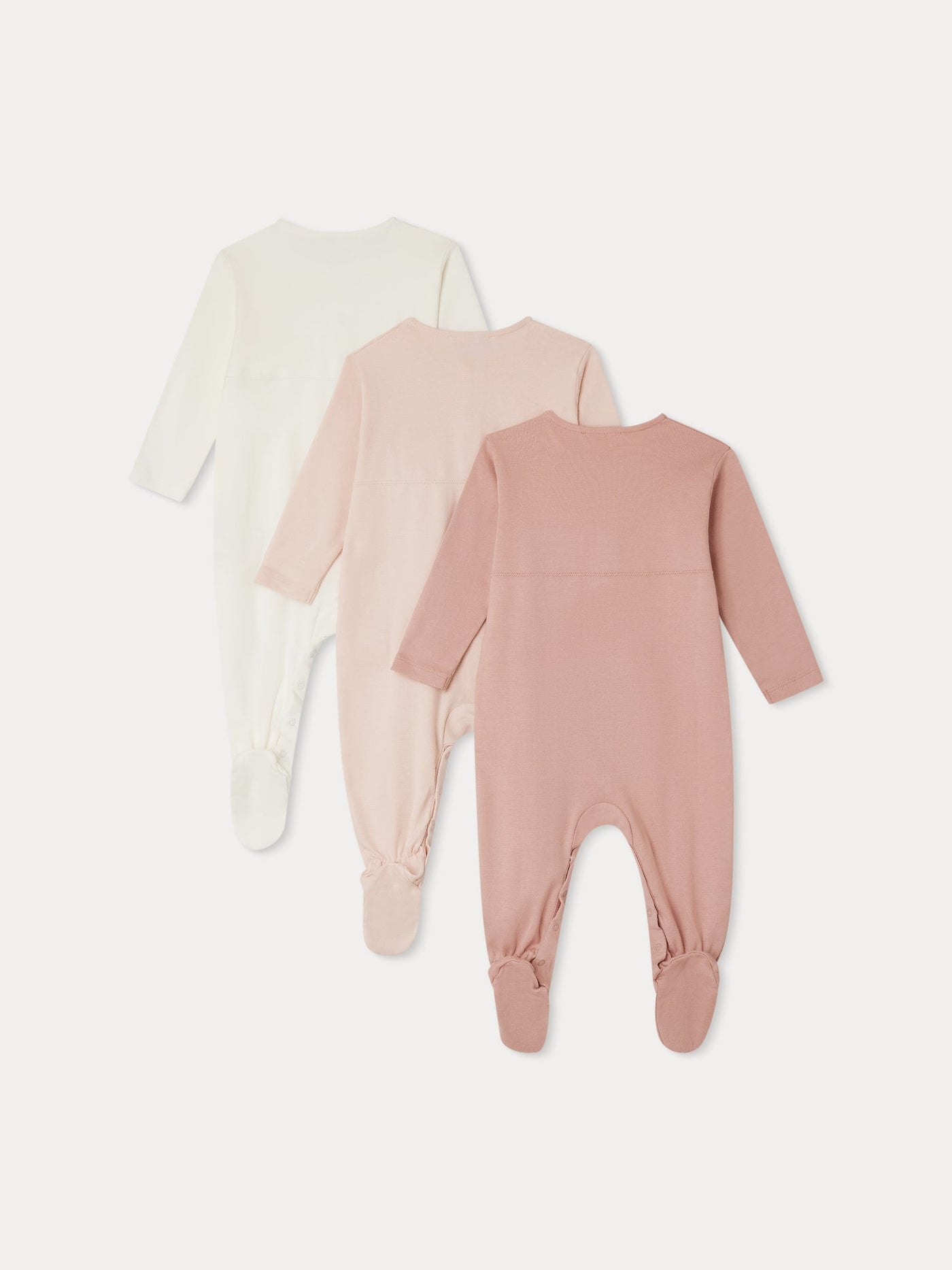 Set of 3 Cosima organic cotton long-sleeved footed sleepsuits in pink