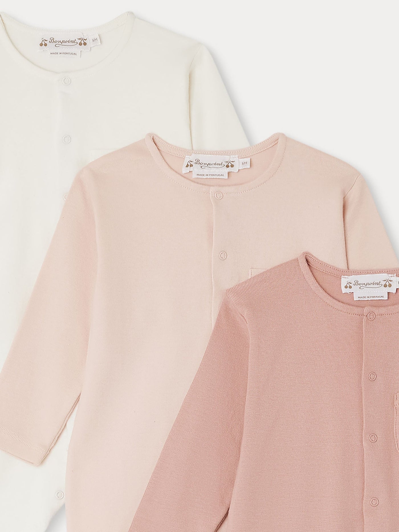 Set of 3 Cosima organic cotton long-sleeved footed sleepsuits in pink