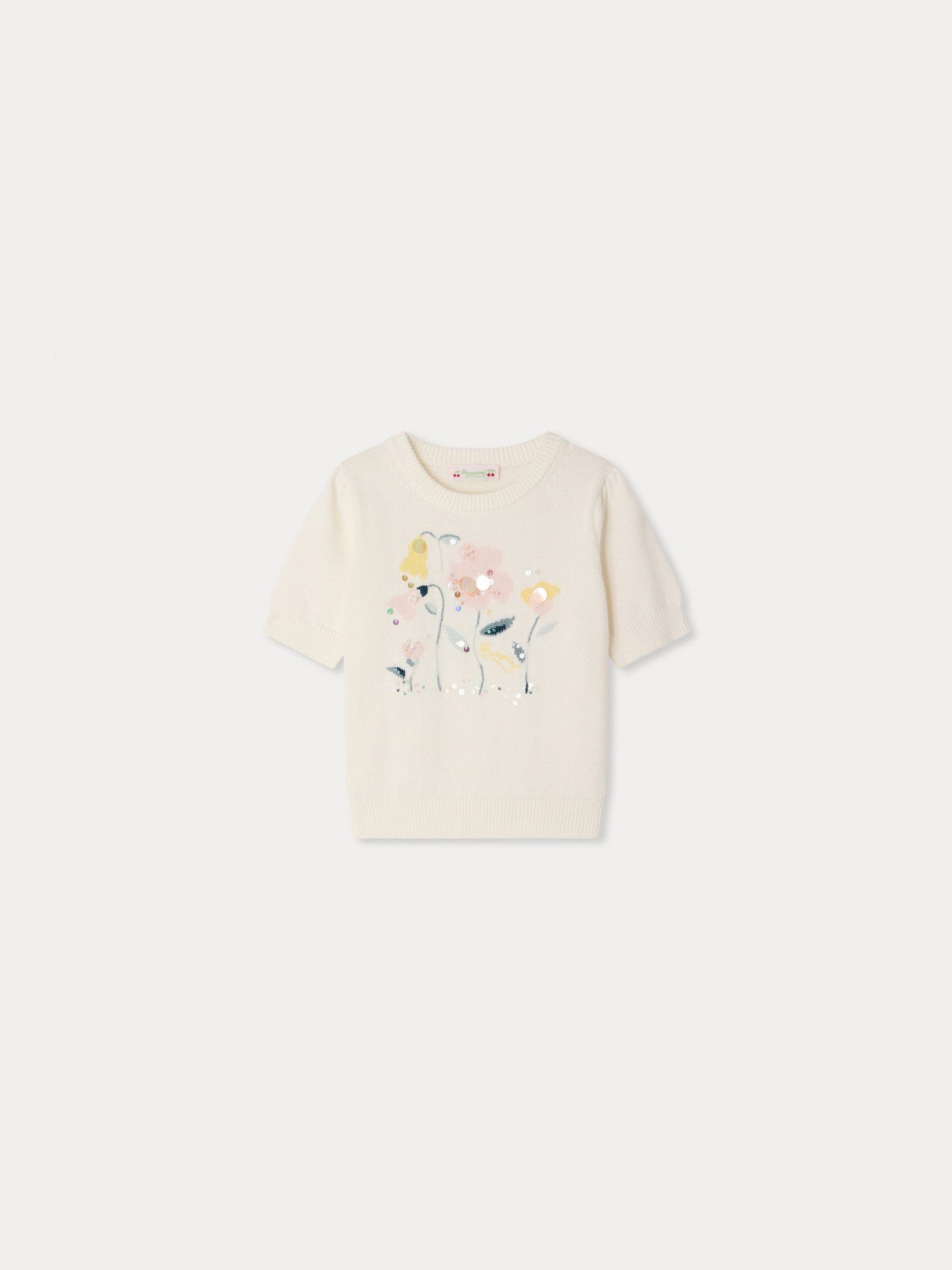 Elvira jacquard sweater with hand-embroidered flowers in organic cotton and cashmere