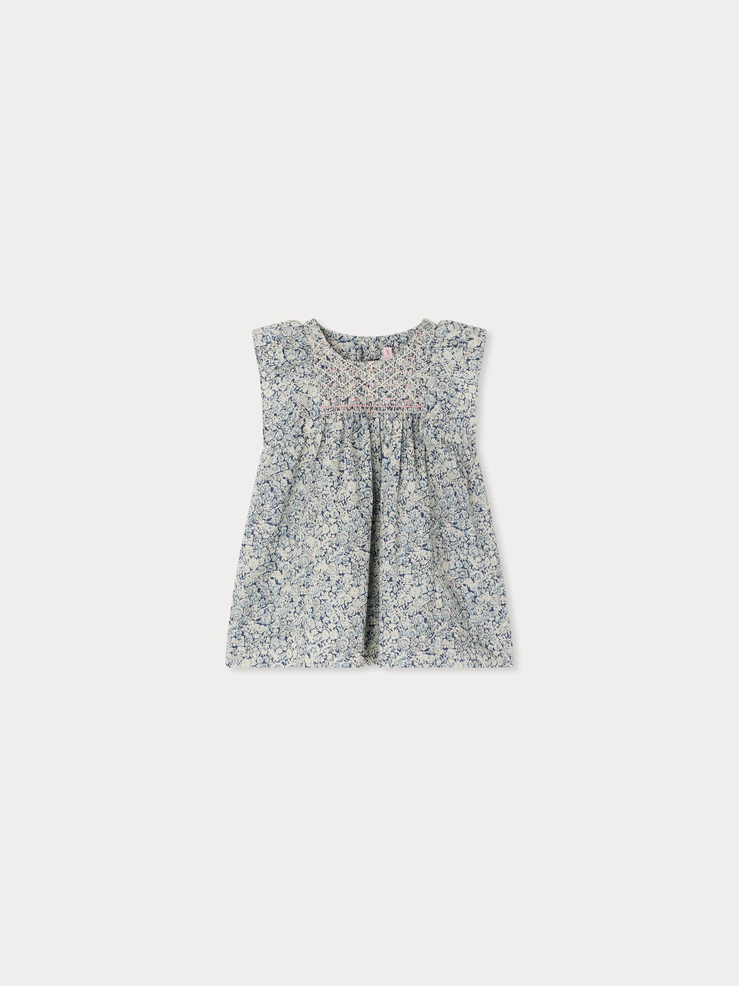 Cadelili smocked and hand-embroidered dress in Liberty organic