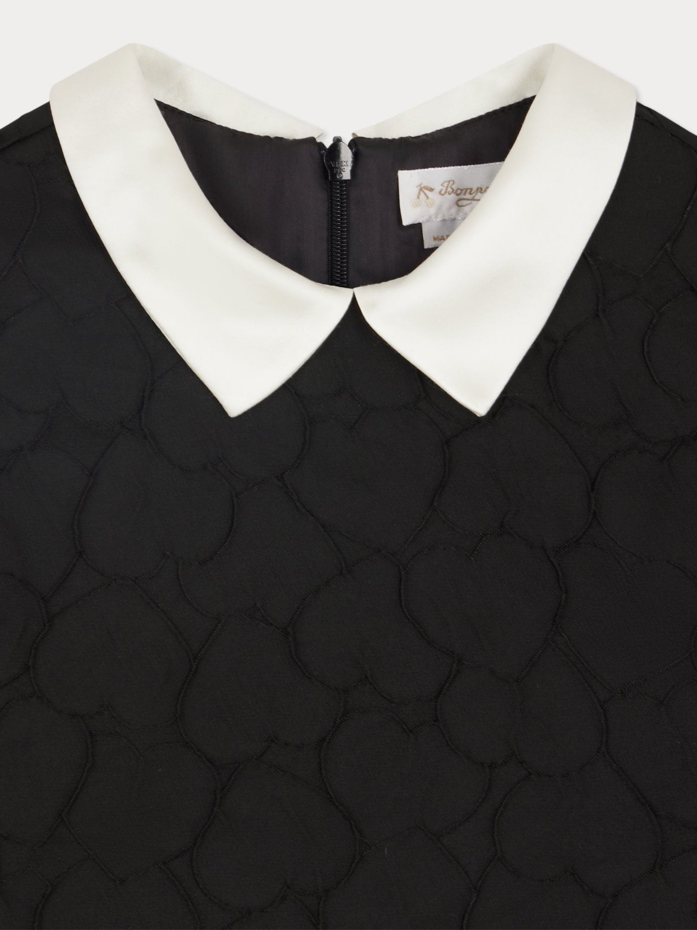 Jadey dress in heart-pattern jacquard with contrasting satin collar
