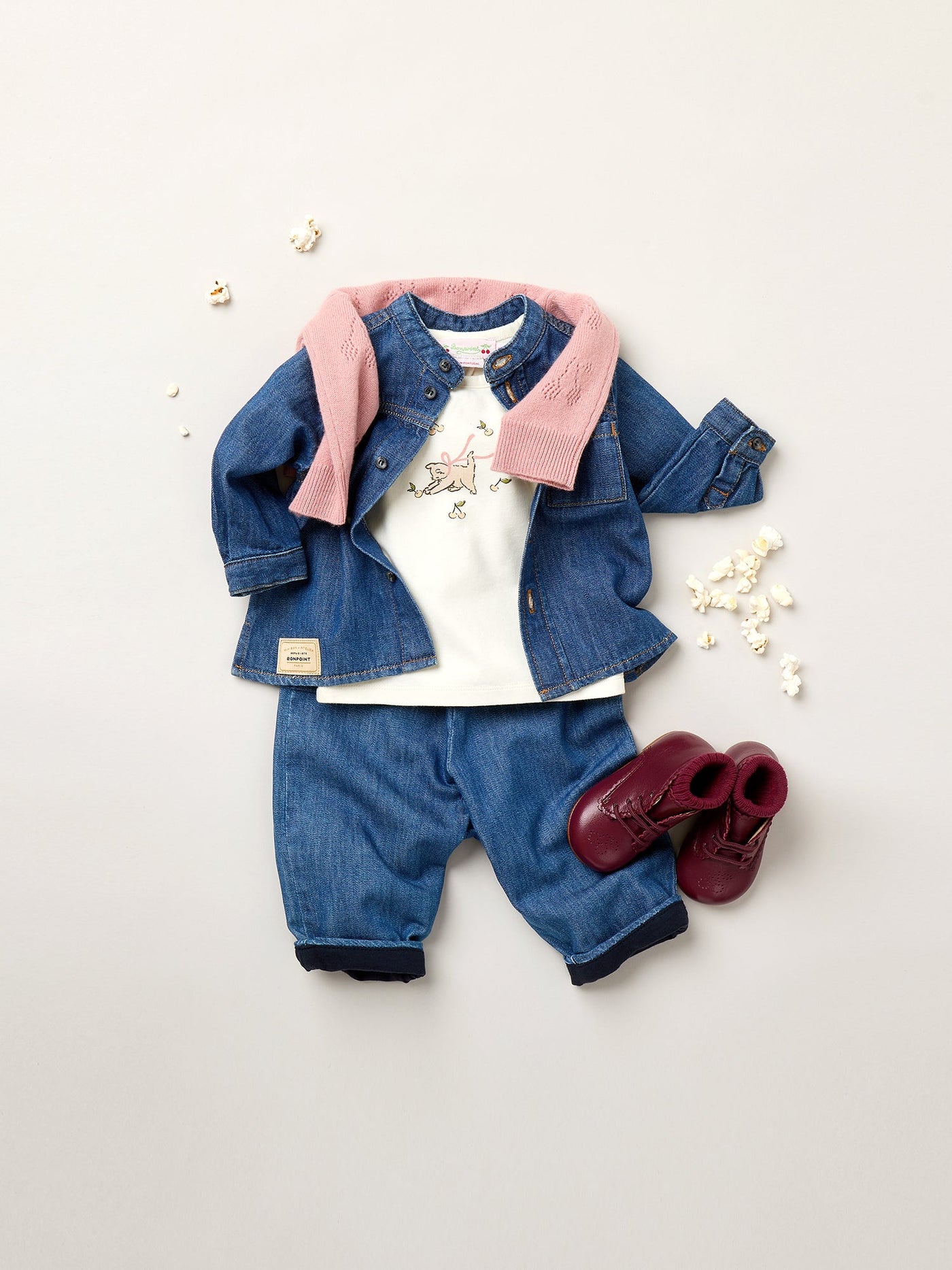 Gwenoli cherry pattern cardigan in pink cashmere