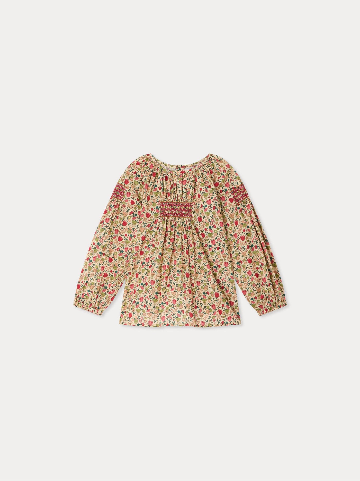 Poldie smocked and hand-embroidered blouse in Liberty fabric organic cotton