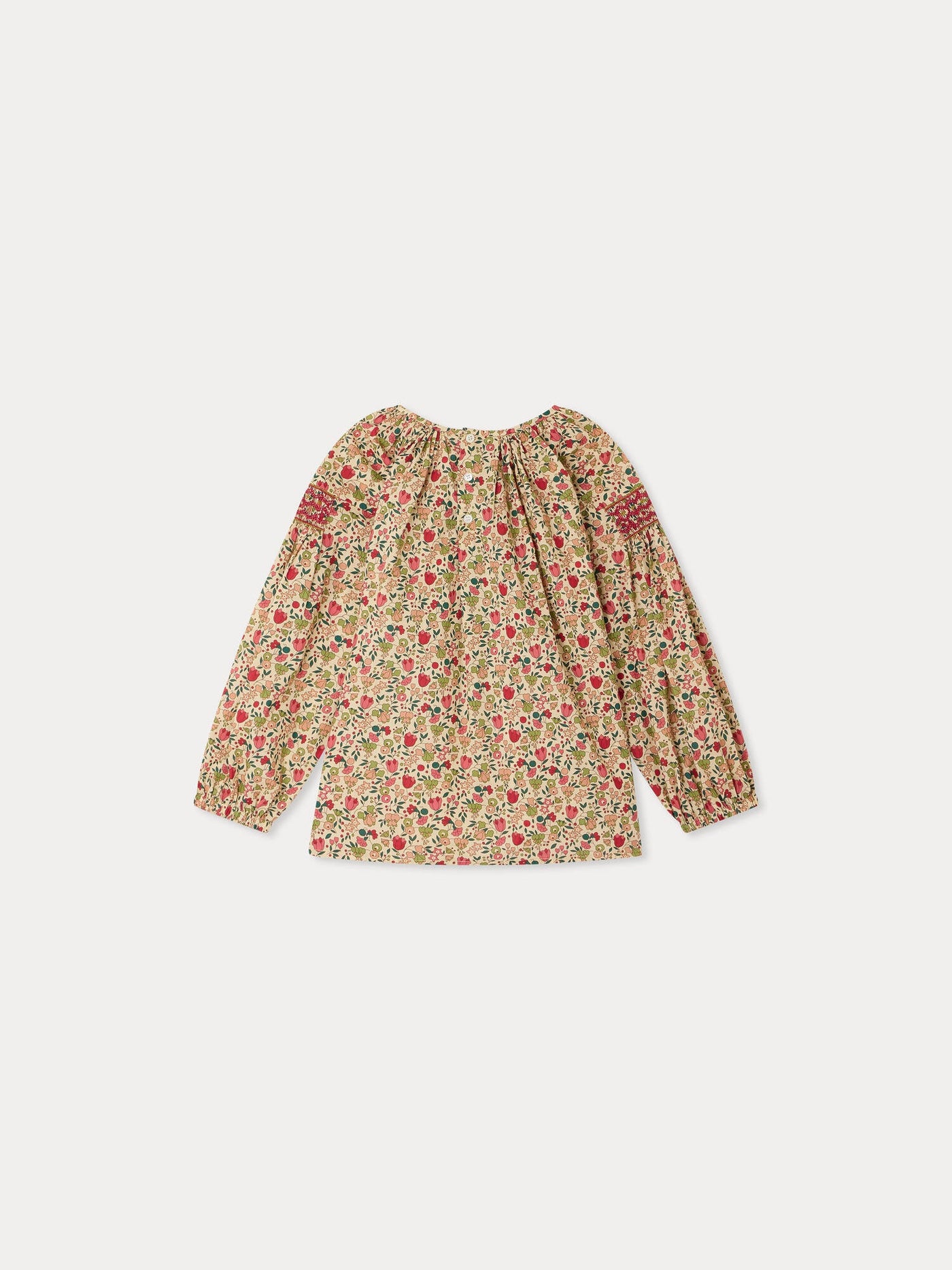 Poldie smocked and hand-embroidered blouse in Liberty fabric organic cotton