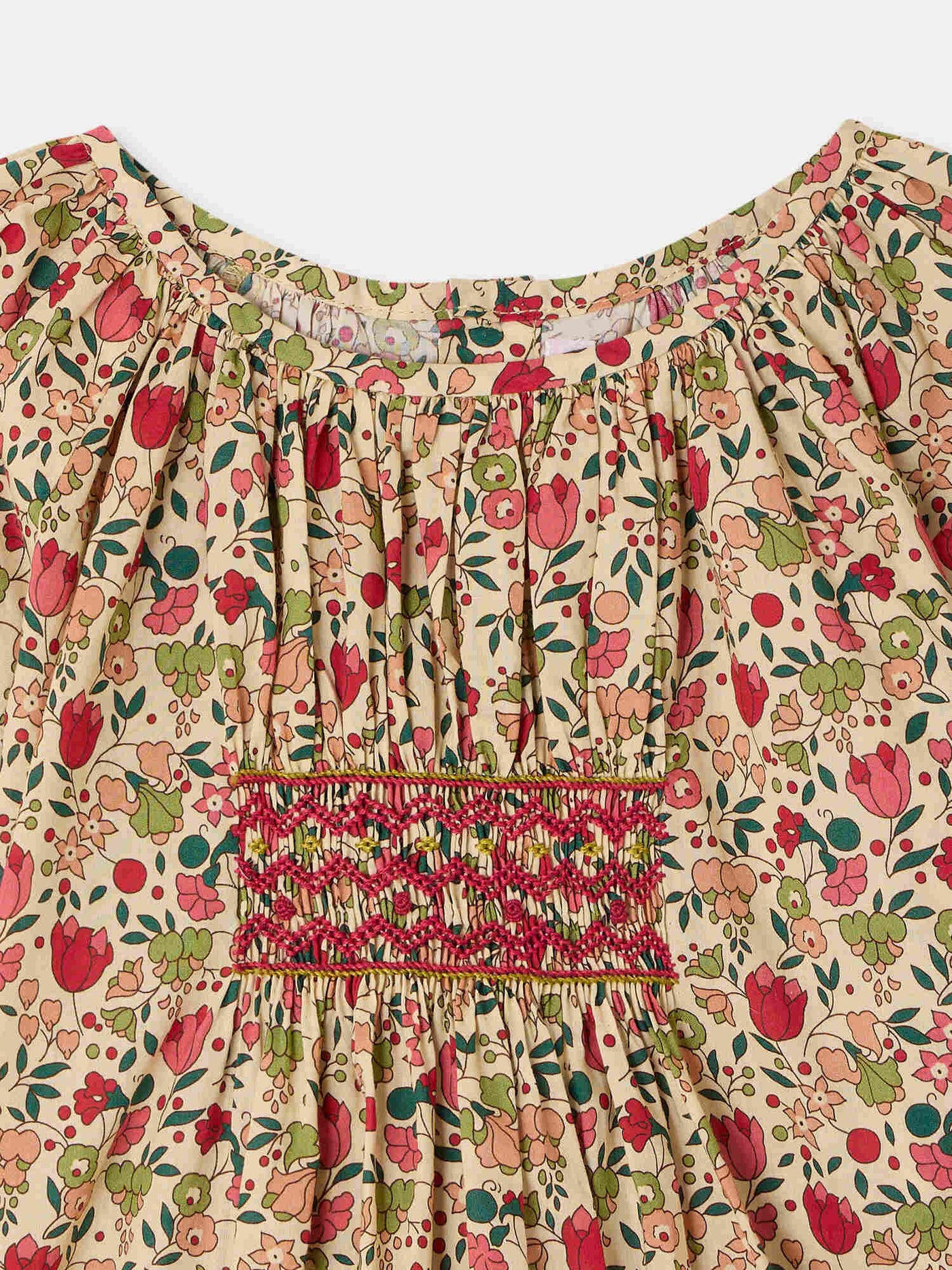 Poldie smocked and hand-embroidered blouse in Liberty fabric organic cotton