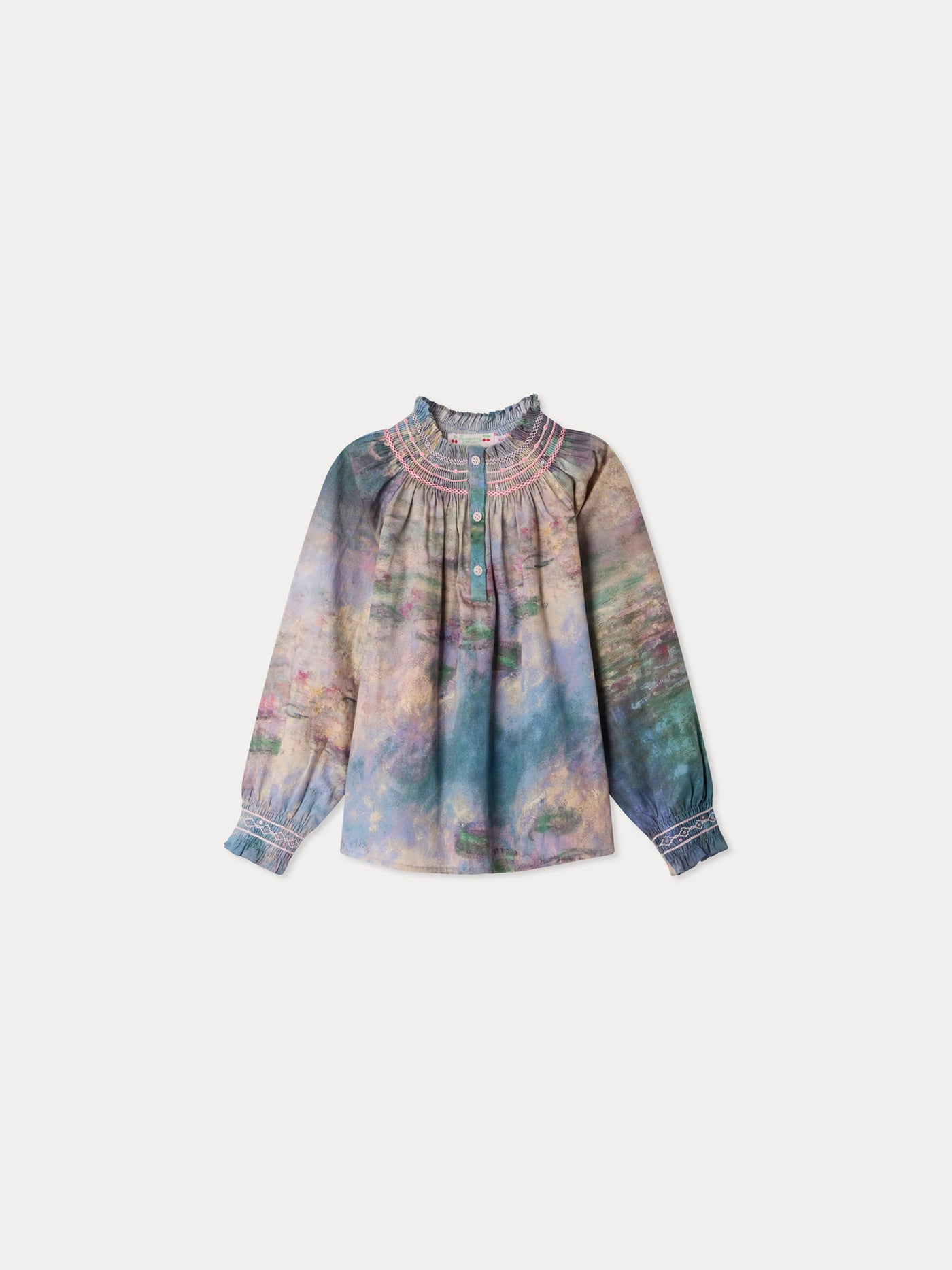 Bonpoint x MoMA Pétale blouse smocked and hand-embroidered in organic cotton