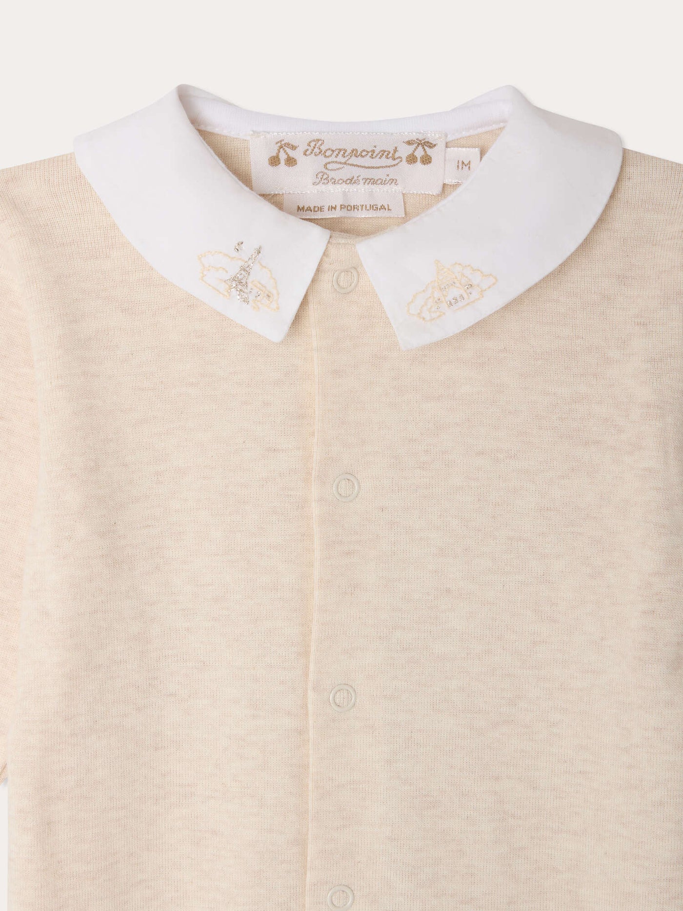 Mantou pyjamas with hand-embroidered Paris cloud collar in organic cotton