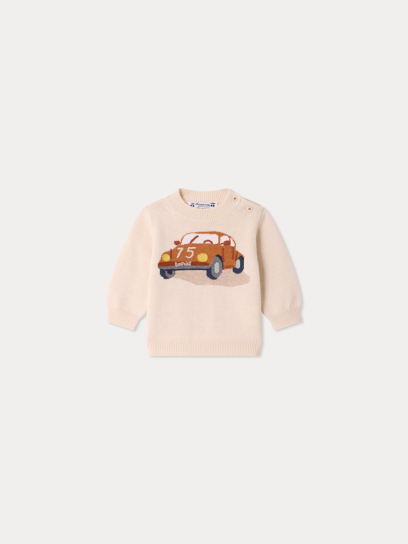 Almire baby sweater with hand embroidered car