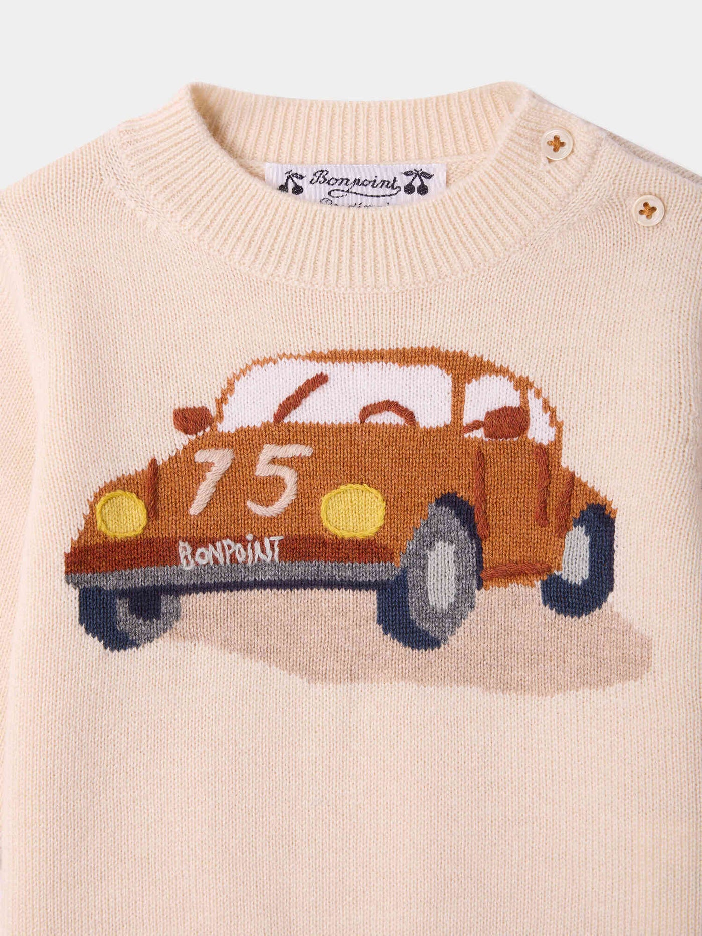 Almire baby sweater with hand embroidered car