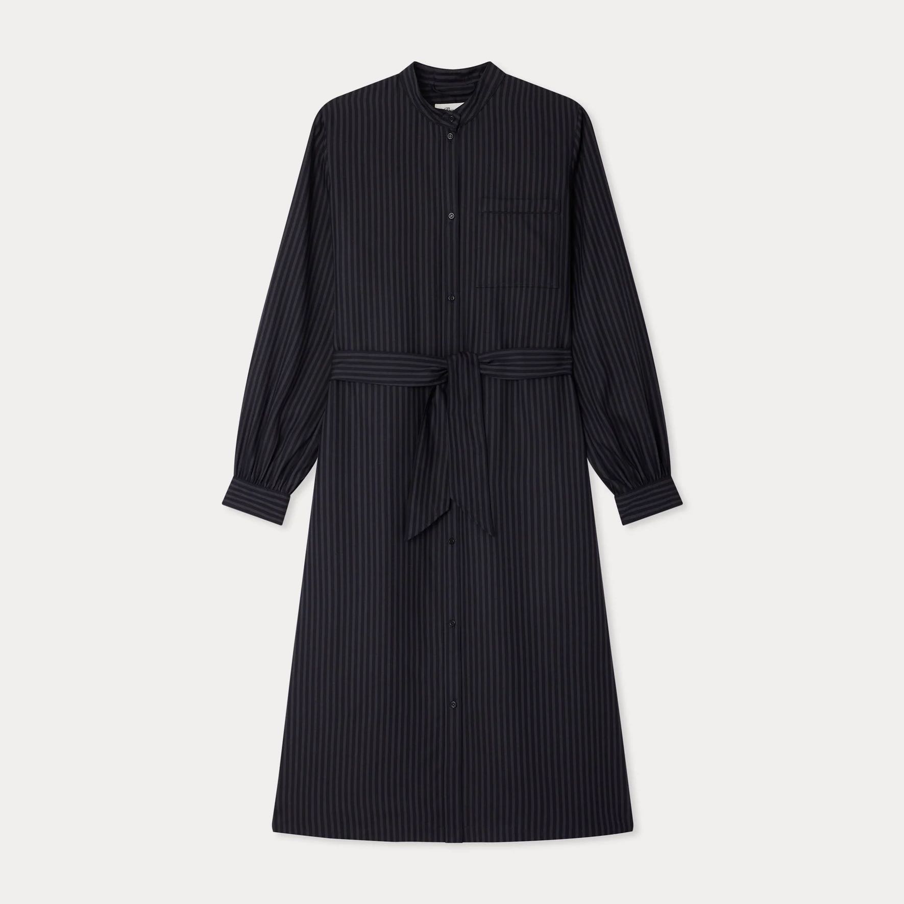 テンセル ストライプシャツドレス