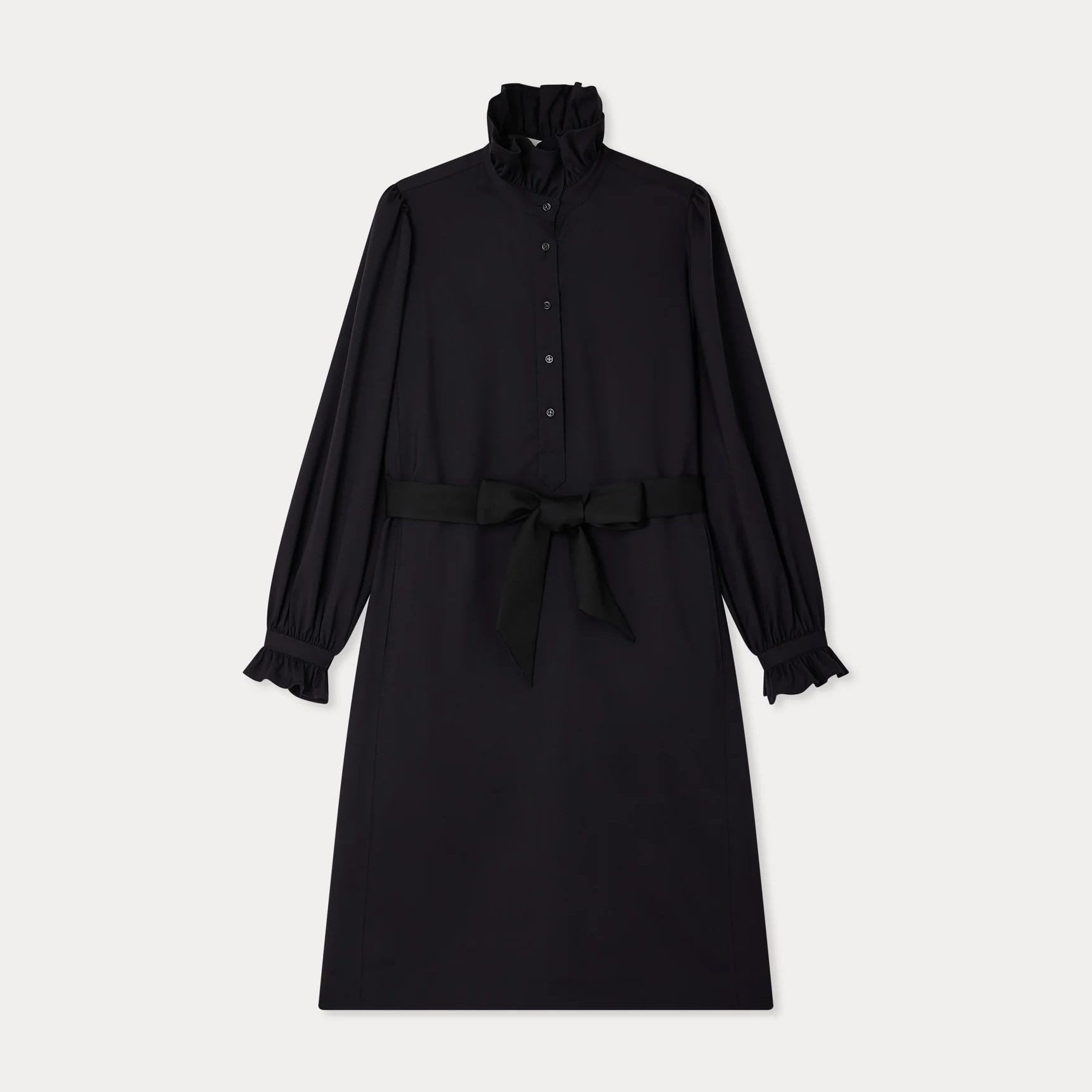 ウール ラッフルカラー&カフス ドレス