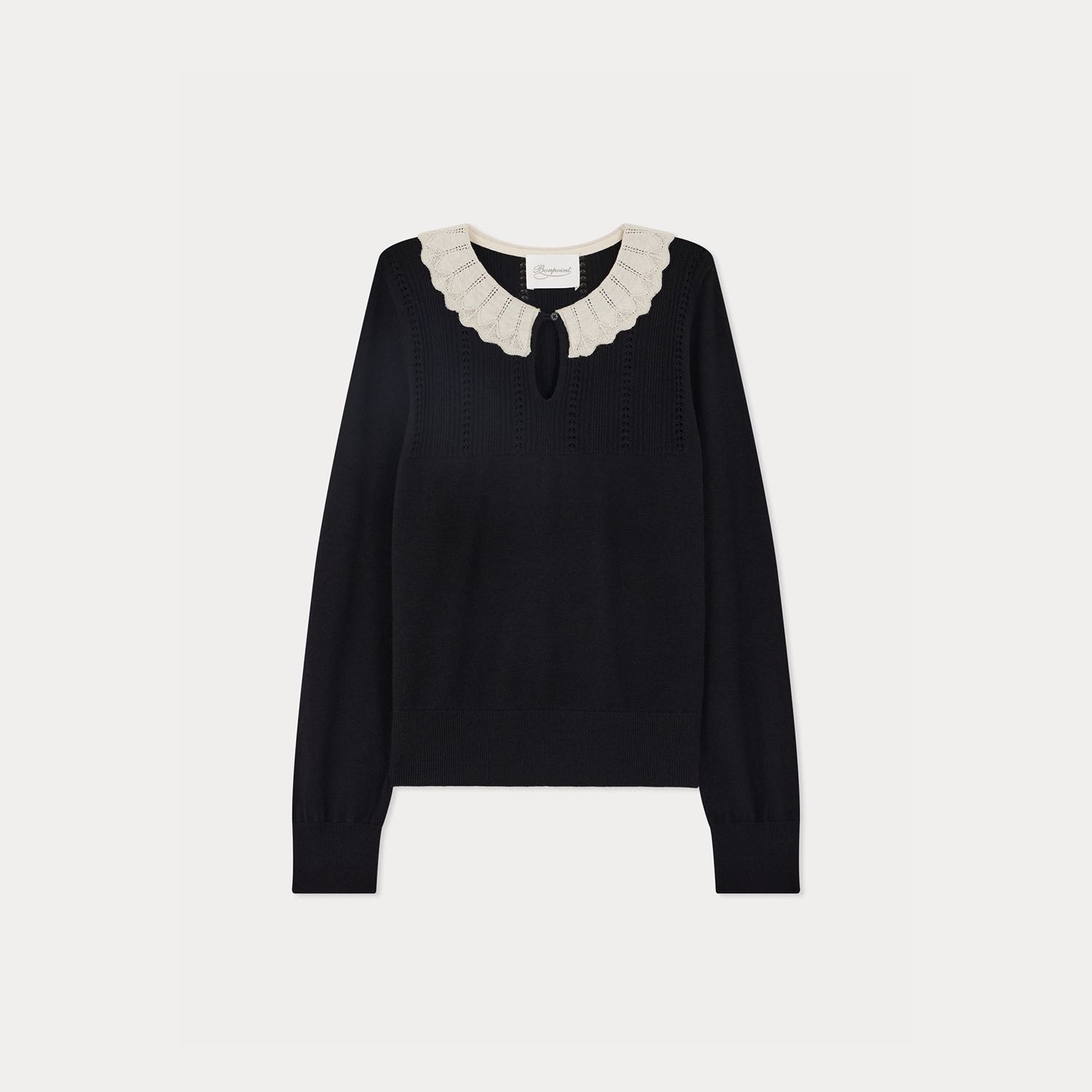 ウールシルクカシミヤ レースカラーニット